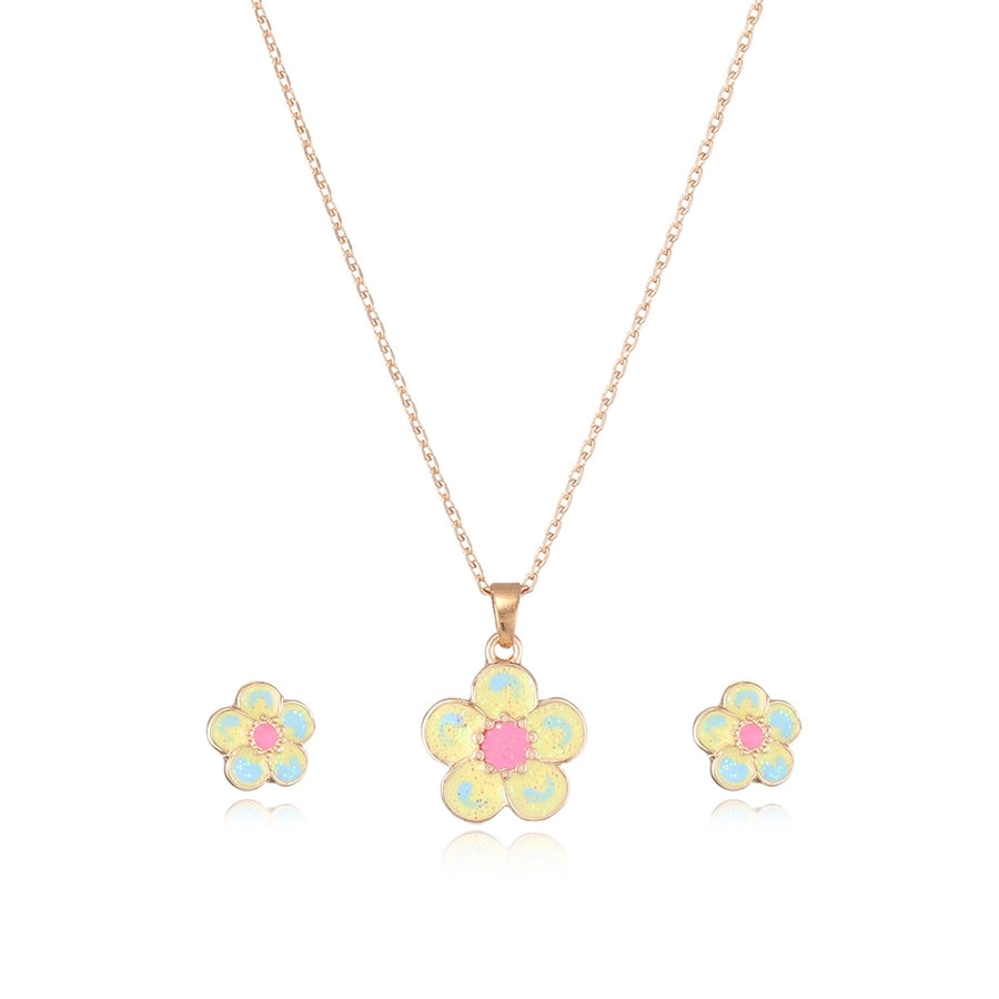 creative children's jewelry set cartoon flower jewelry set alloy drop oil necklace earrings two-piece set