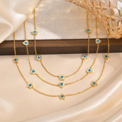 Jewelry Vintage Style Simple Style Heart Shape Eye Flower 201 Stainless Steel Necklace