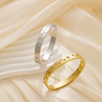 IG Style Chinoiserie Pentagram Star 304 Stainless Steel Zircon Bangle In Bulk