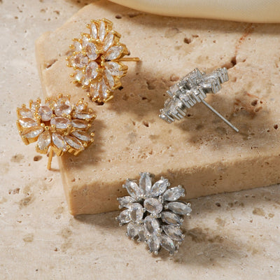 1 Pair Glam Pastoral Shiny Floral Inlay Copper Zircon K Gold Plated Rhodium Plated Ear Studs