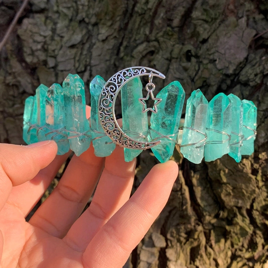 retro star moon crown alloy natural crystal crown