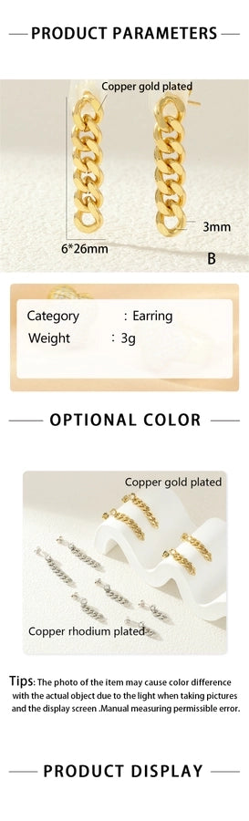 1 Pair IG Style Simple Style Commute chain Copper 18K Gold Plated Drop Earrings