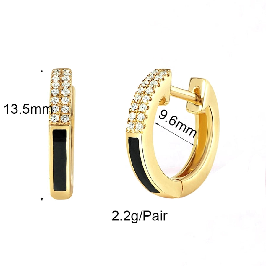 1 Pair Casual Simple Style Heart Shape Enamel Copper Zircon 24K Gold Plated Huggie Earrings Drop Earrings Ear Studs