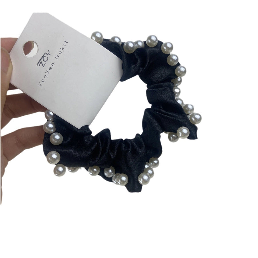 elegant solid color artificial pearl flannel hair tie