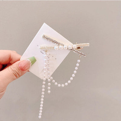 simple style color block imitation pearl alloy inlay rhinestones hair clip