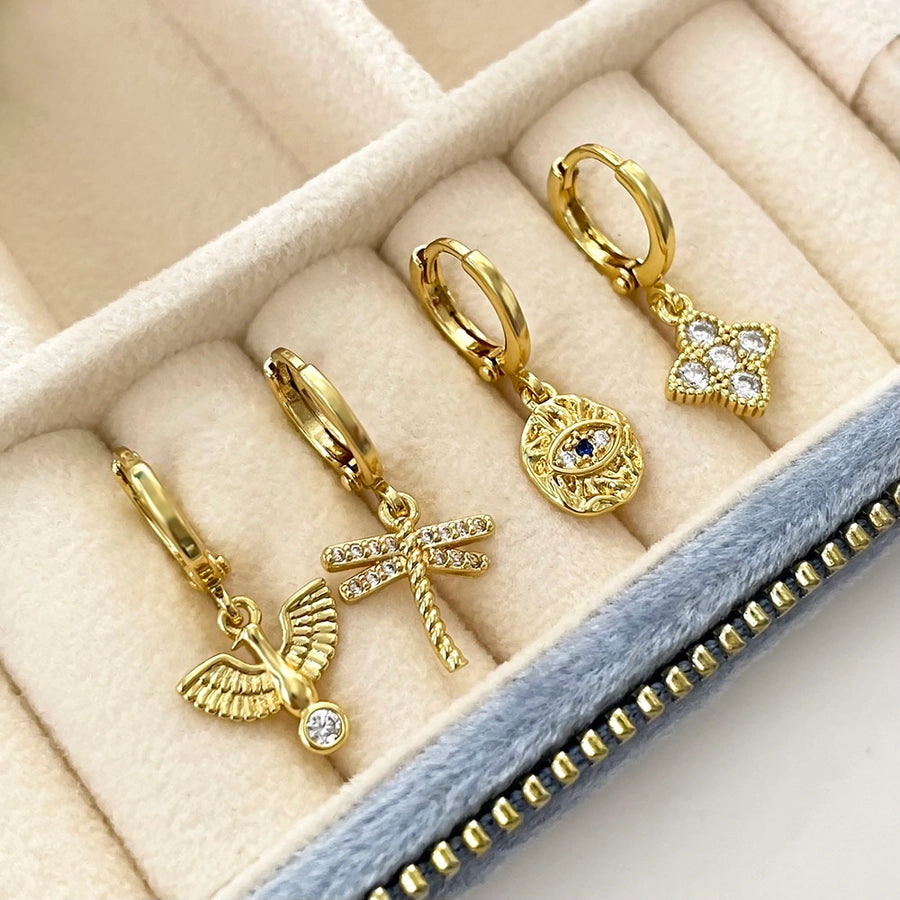 1 Pair IG Style Simple Style Dragonfly Inlay Copper Zircon Drop Earrings