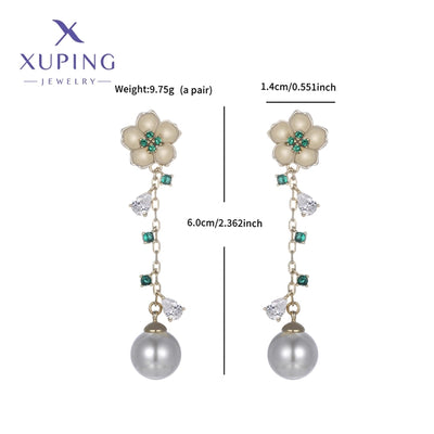 1 Pair Elegant Sweet Flower Plating Copper Artificial Gemstones Beads 18K Gold Plated Drop Earrings