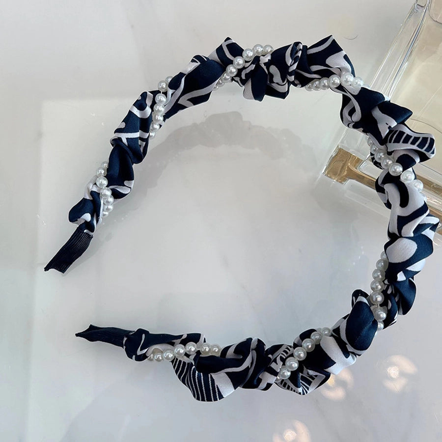 Women's Elegant Geometric Imitation Pearl Cloth Handmade Hair Band