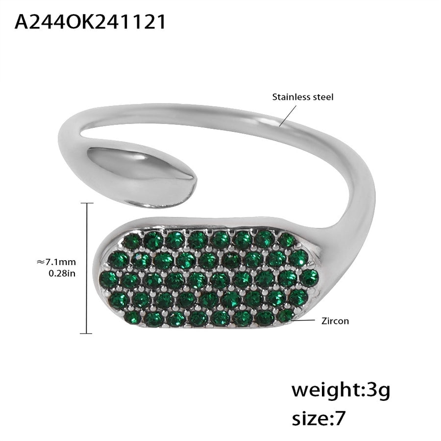 Jewelry Elegant Luxurious Geometric 304 Stainless Steel Zircon 18K Gold Plated Inlay Open Rings