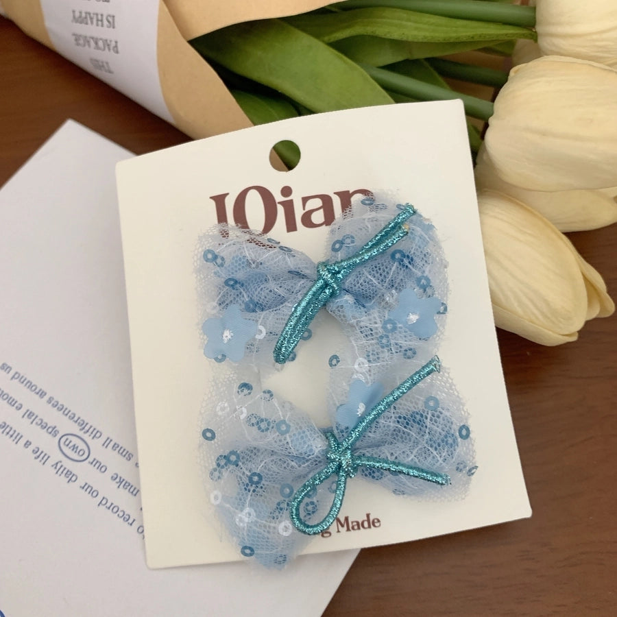 Women's Cute Sweet Korean Style Bow Knot Gauze Sequins Handmade Lace Hair Clip Hair Tie
