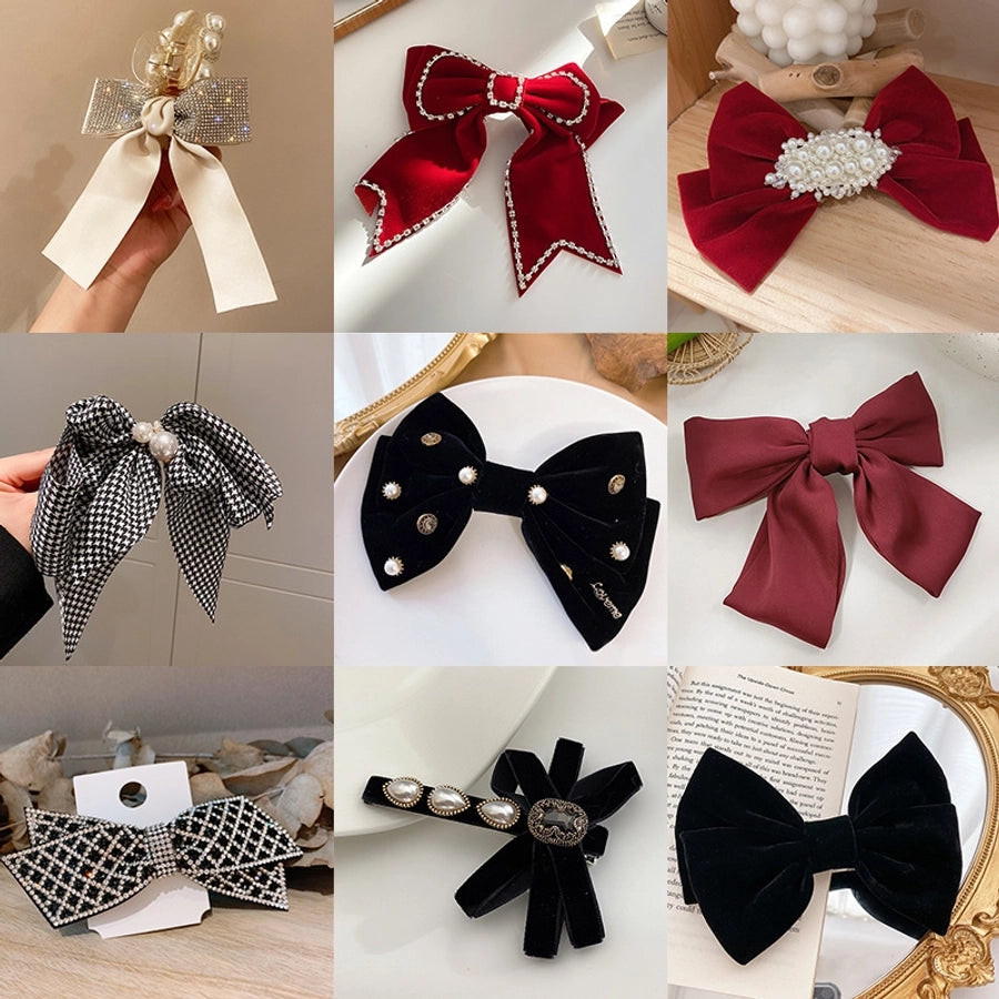 sweet bow knot cloth inlay artificial pearls rhinestones zircon hair clip