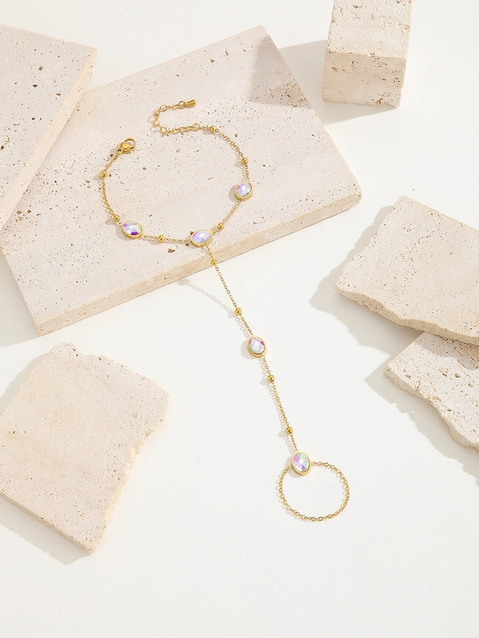 Simple Style Classic Style Petal Butterfly Bow Knot Titanium Steel 18K Gold Plated Rhinestones Bracelets In Bulk