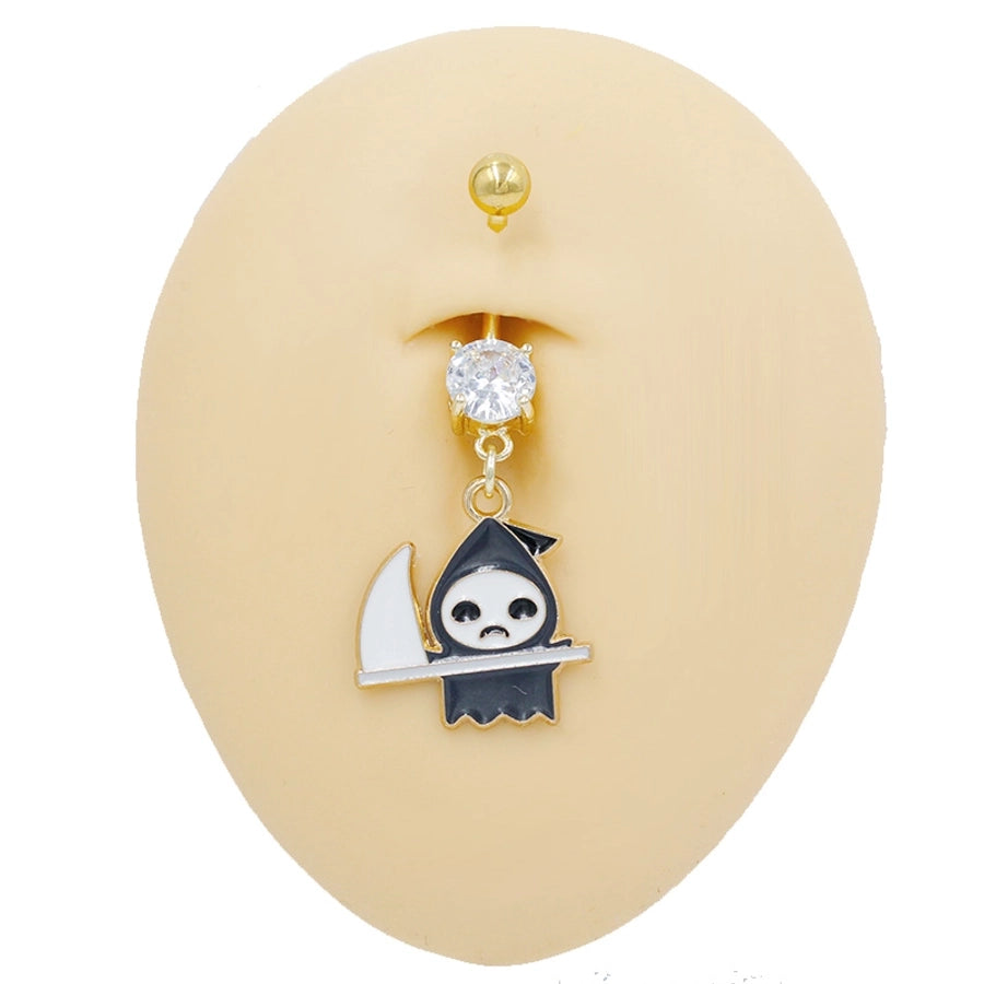 1 Piece Belly Rings Rock Punk Pumpkin Bat Skull 316 Stainless Steel  Alloy Epoxy Inlay Rhinestones Zircon Gold Plated
