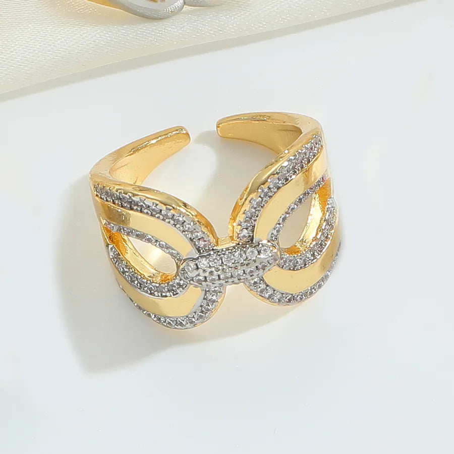 Wholesale Jewelry Casual Retro Solid Color Copper Zircon 14K Gold Plated Hollow Out Open Rings