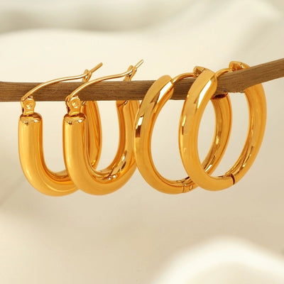 1 Pair IG Style Elegant Simple Style U Shape Round Polishing Plating 304 Stainless Steel 18K Gold Plated Earrings