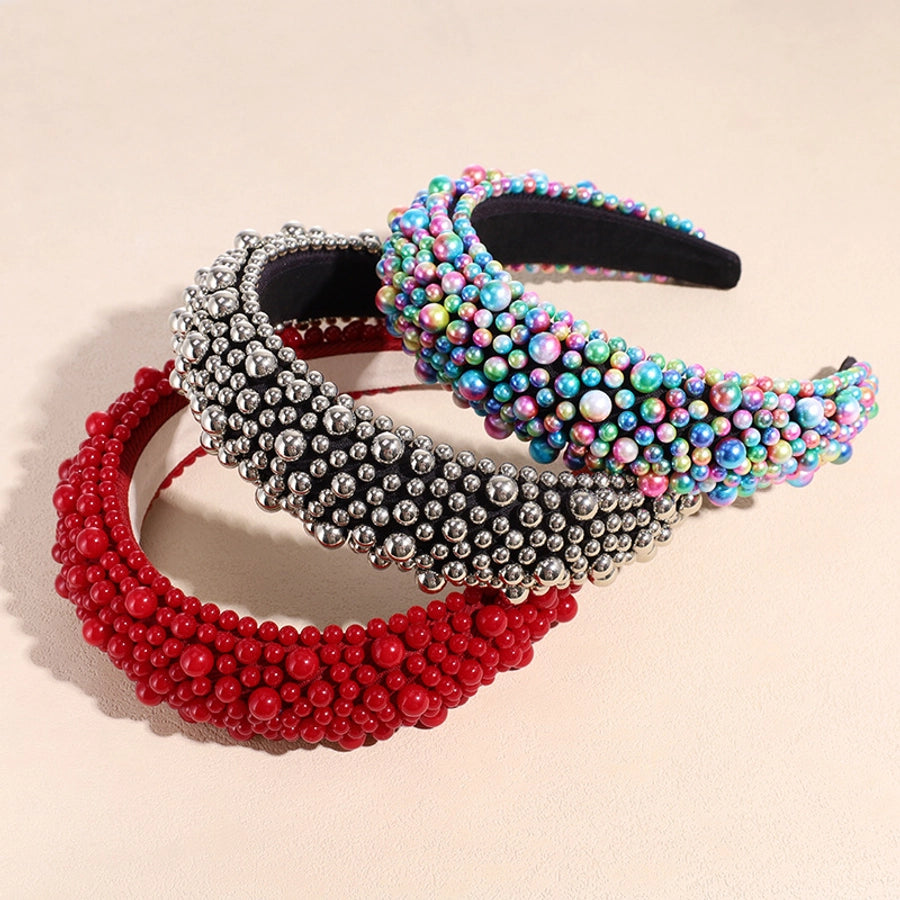 fashion solid color imitation pearl inlay pearl hair band 1 piece