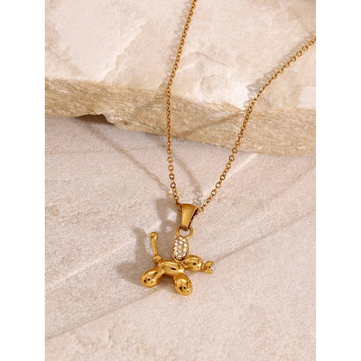 Jewelry Classic Style Balloon Dog Solid Color 304 Stainless Steel Pendant Necklace