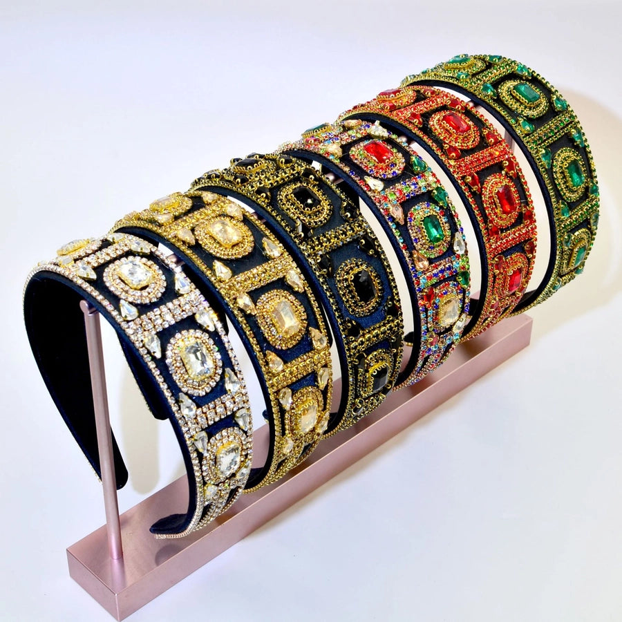 Women's Elegant Color Block Rhinestone Flannel Handmade Hair Band
