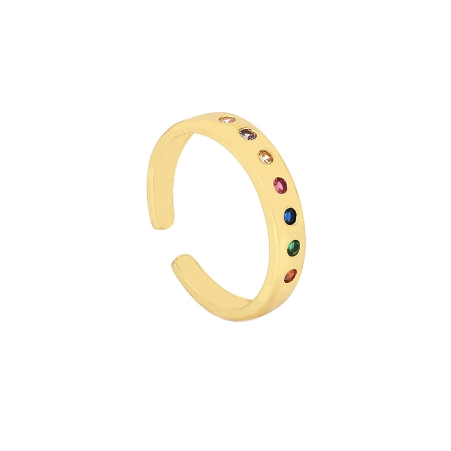 Copper Inlay Geometric Color Block Zircon Open Rings