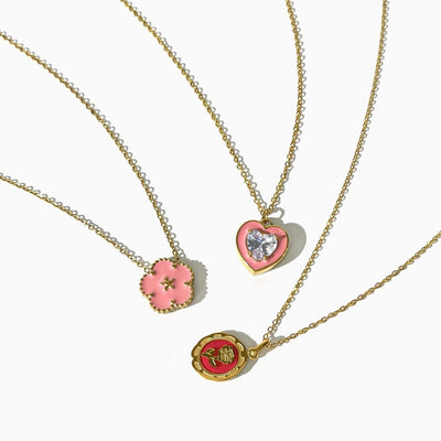 Jewelry Simple Style Heart Shape Flower 304 Stainless Steel Pendant Necklace