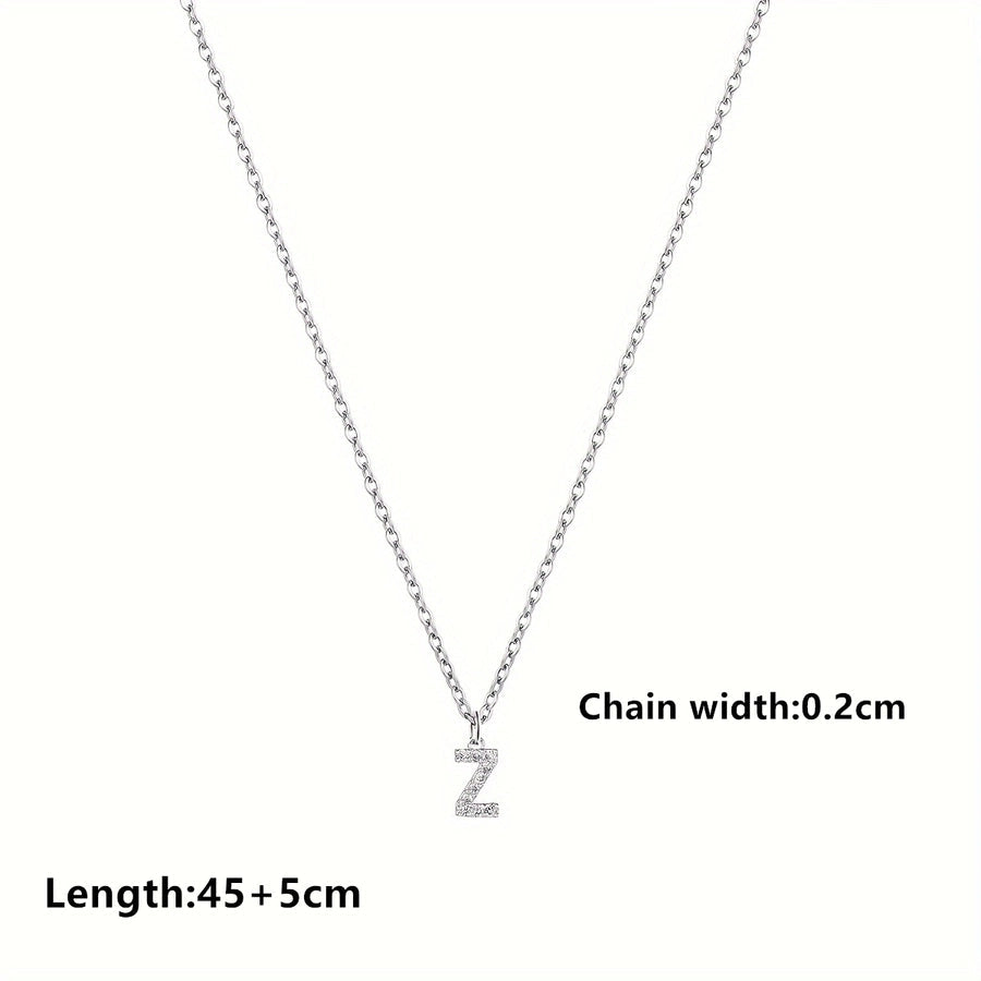201 Stainless Steel Copper Inlay Letter Zircon Pendant Necklace