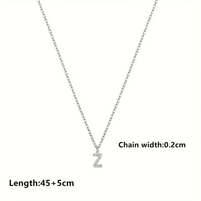 201 Stainless Steel Copper Inlay Letter Zircon Pendant Necklace