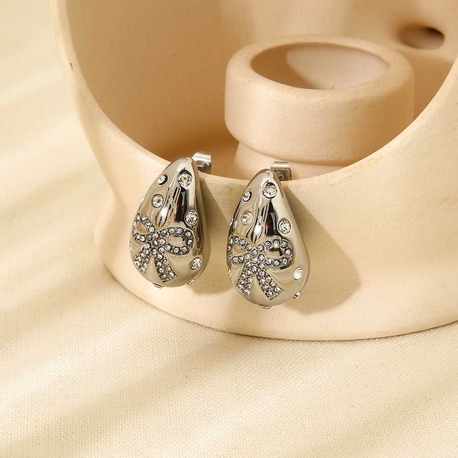 1 Pair Simple Style Commute Bow Knot Plating 304 Stainless Steel Ear Studs