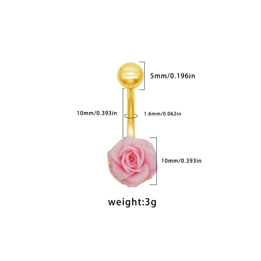 1 Piece Belly Rings Punk Simple Style Artistic Maple Leaf Rose 316 Stainless Steel  Alloy Epoxy Acrylic Rhinestones 18K Gold Plated