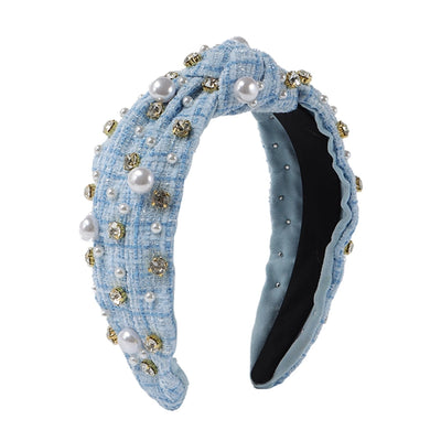 elegant color block imitation pearl cloth inlay pearl hair band