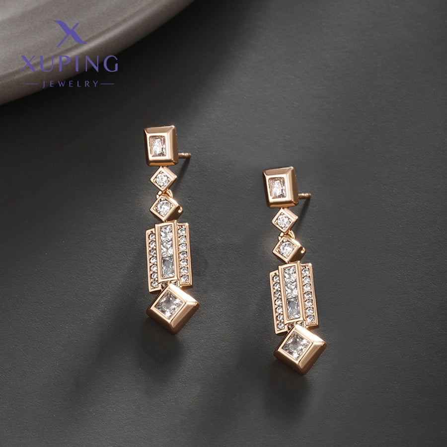 1 Pair Elegant XUPING Geometric Inlay Copper Artificial Gemstones 18K Gold Plated Drop Earrings