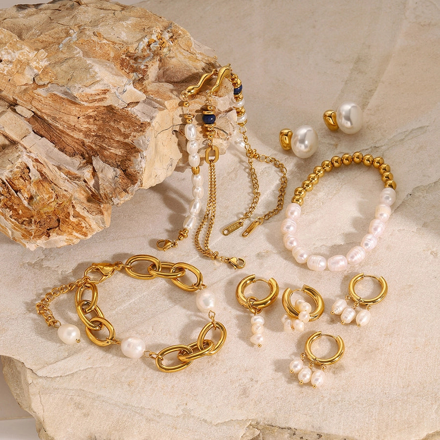 Elegant Geometric Stainless Steel Beaded Chain Bracelets In Bulk