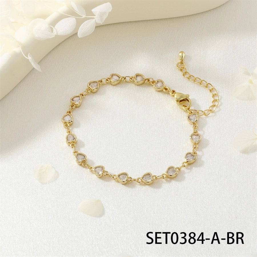 Jewelry IG Style Heart Shape Copper Zircon Inlay Bracelets Necklace