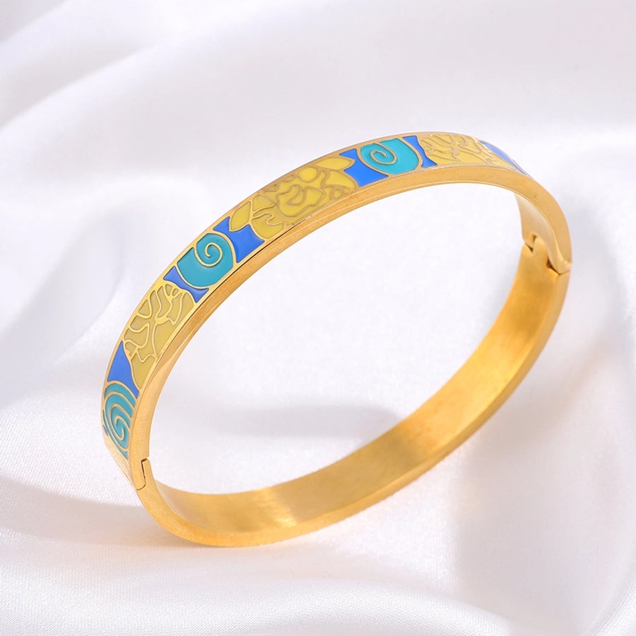 Elegant Retro Printing Solid Color Titanium Steel Bangle In Bulk