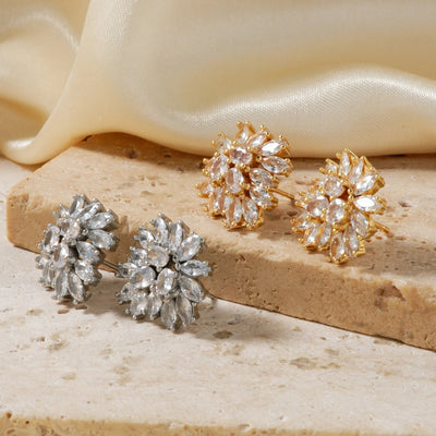 1 Pair Glam Pastoral Shiny Floral Inlay Copper Zircon K Gold Plated Rhodium Plated Ear Studs