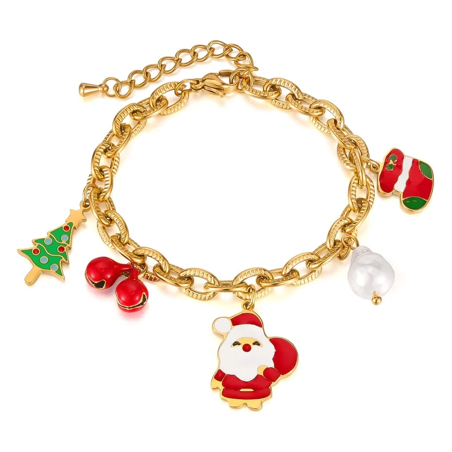 Simple Style Christmas Tree Santa Claus Christmas Socks 304 Stainless Steel cable chain Bracelets In Bulk