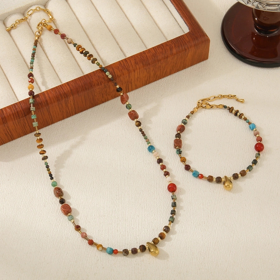 Retro Bohemian Irregular Geometric natural stone Tiger Eye Bracelets Necklace In Bulk