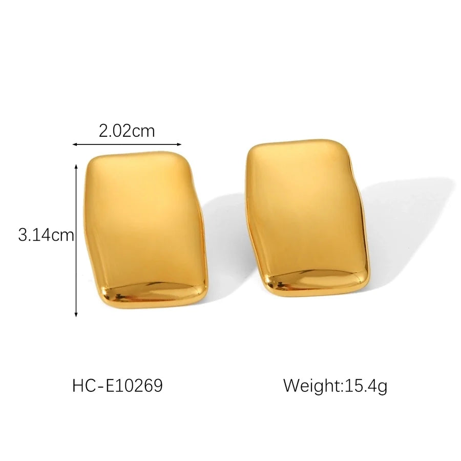 1 Piece IG Style Exaggerated Round Rectangle Plating Inlay 304 Stainless Steel Rhinestones 18K Gold Plated Ear Studs