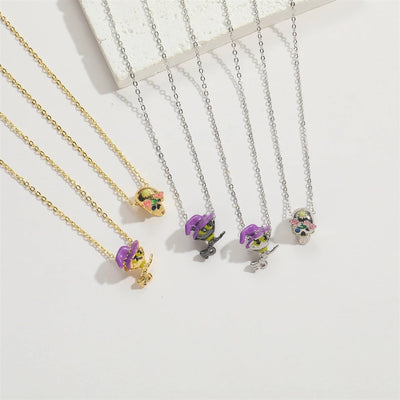 Copper 14K Gold Plated Inlay Skull Zircon Pendant Necklace