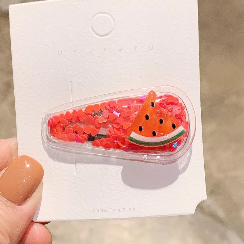 kid's cute cartoon fruit alloy rubber sequins hair clip