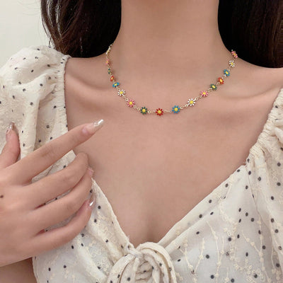 Copper Enamel Plating Daisy Necklace