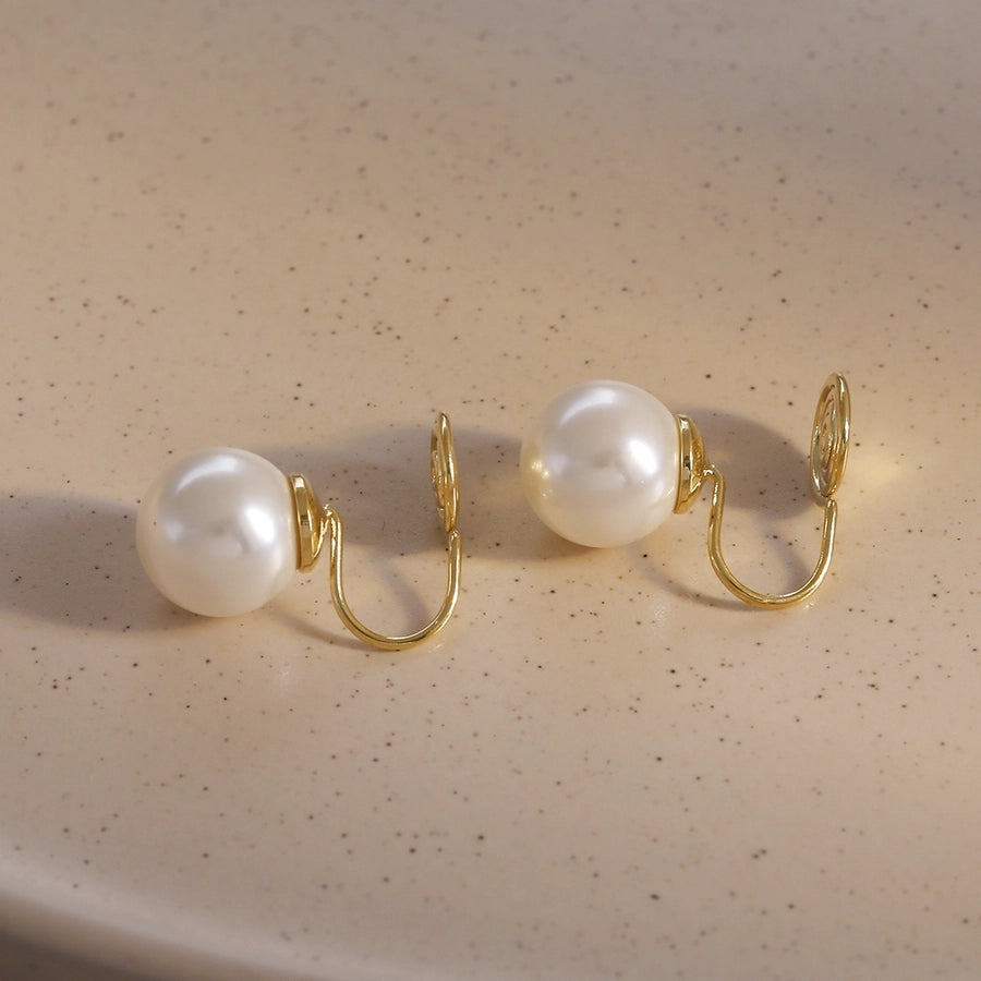 Korean Blogger feve_r  Light Luxury Pearl Painless Ear Holes Women's Mosquito Coil Ear Clip Classic  Earrings