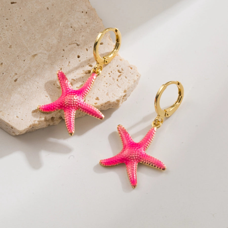 1 Pair Elegant Vacation Starfish Shell Copper 18K Gold Plated Drop Earrings