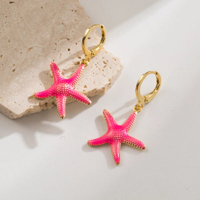 1 Pair Elegant Vacation Starfish Shell Copper 18K Gold Plated Drop Earrings