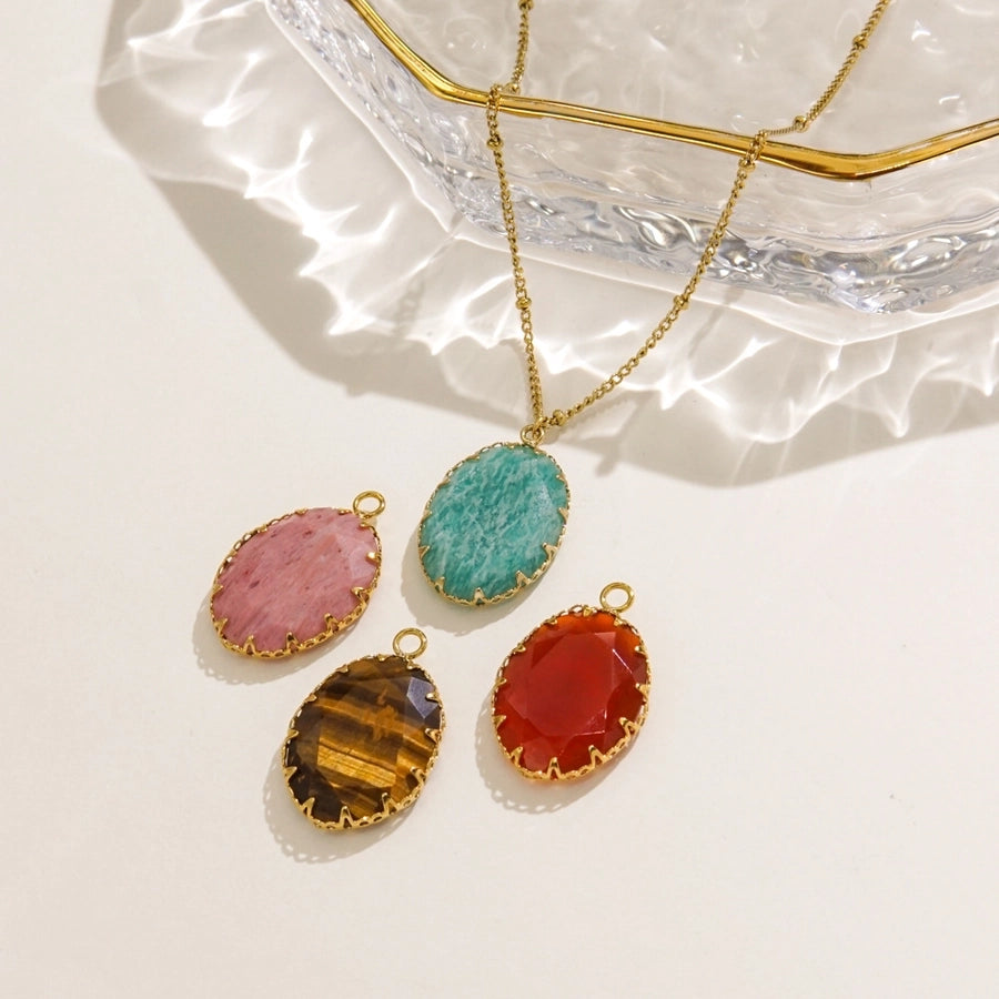 Retro Simple Style Geometric natural stone Titanium Steel Pendant Necklace In Bulk