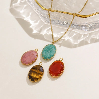 Retro Simple Style Geometric natural stone Titanium Steel Pendant Necklace In Bulk