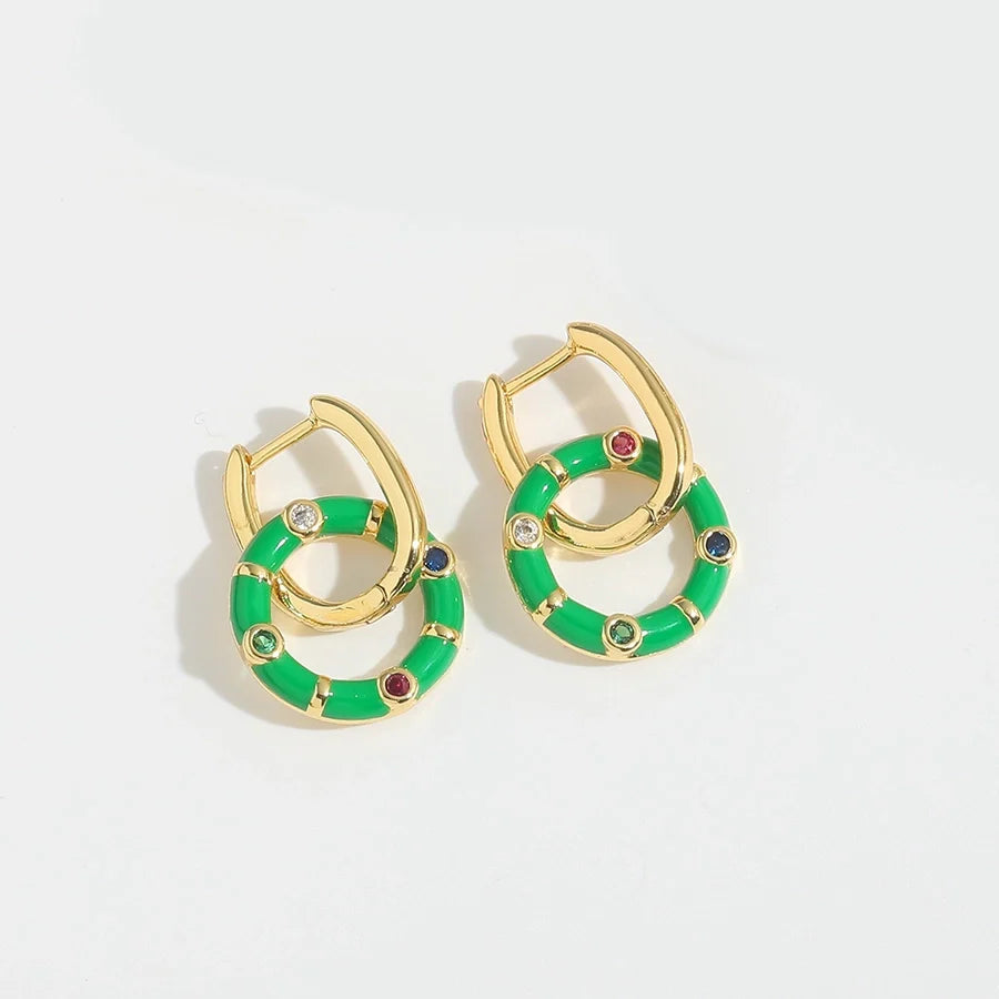 1 Pair Elegant Simple Style Solid Color Plating Inlay Copper Zircon 14K Gold Plated Drop Earrings