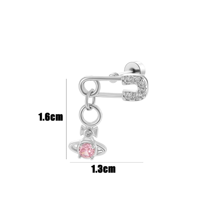 1 Piece Elegant Classic Style Paper Clip Planet Inlay Copper Zircon Drop Earrings