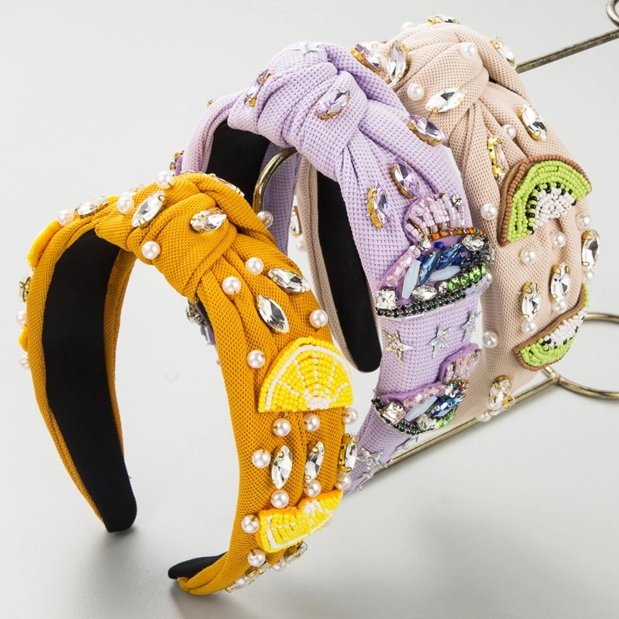 Women's Casual Cute Sweet Letter Cloth Inlay Rhinestones Pearl Hair Band