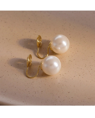 Korean Blogger feve_r  Light Luxury Pearl Painless Ear Holes Women's Mosquito Coil Ear Clip Classic  Earrings
