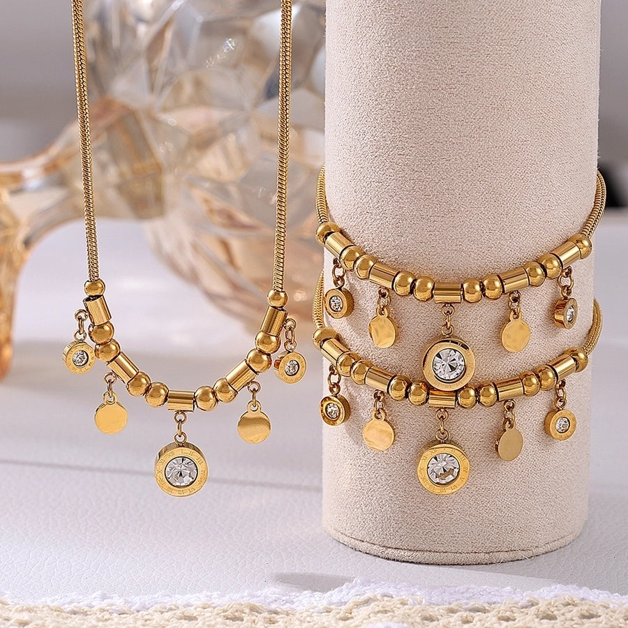 Jewelry Elegant Roman Numeral 304 Stainless Steel Zircon 18K Gold Plated Plating Bracelets Necklace